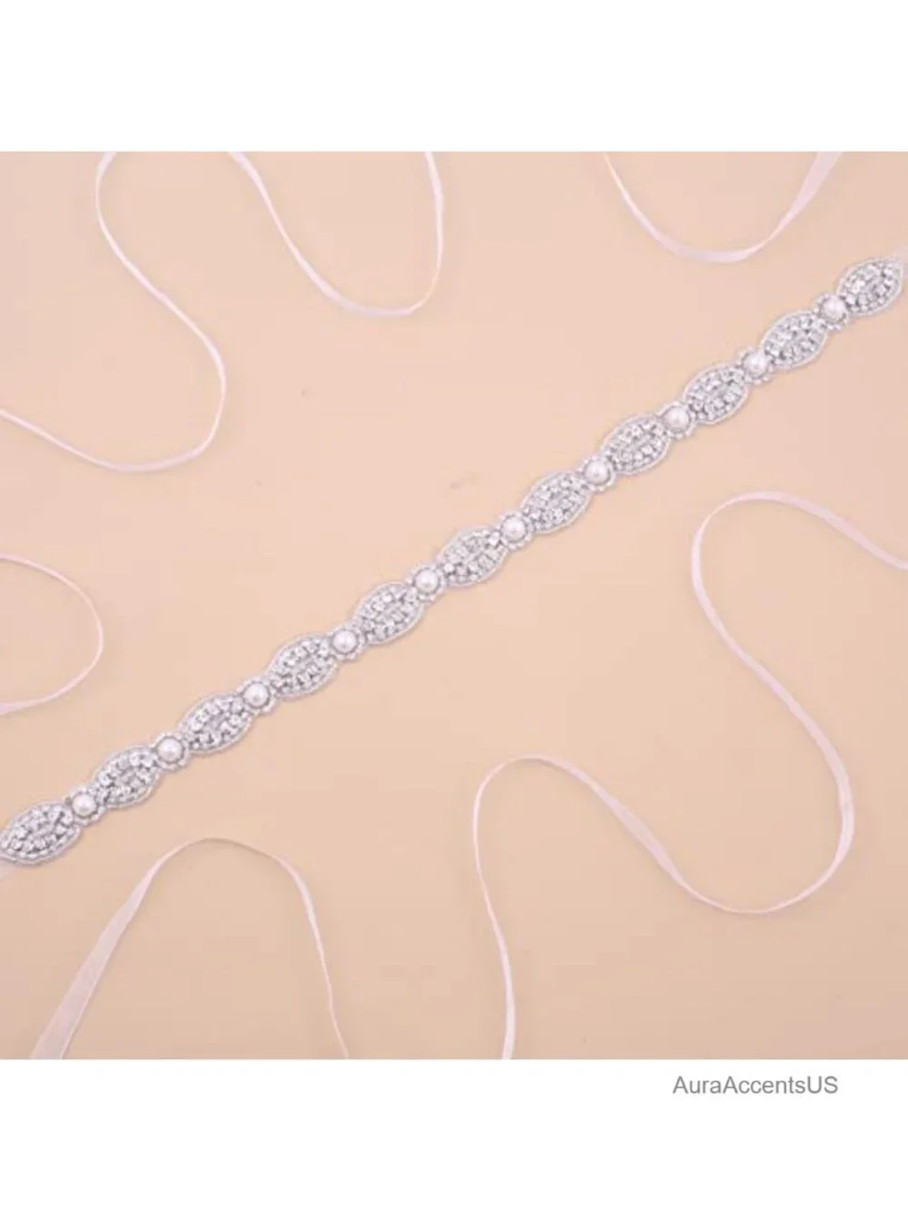 Crystal Bridal Sash Belt with Rhinestones and Pearls, Tulle and Satin, Wedding
